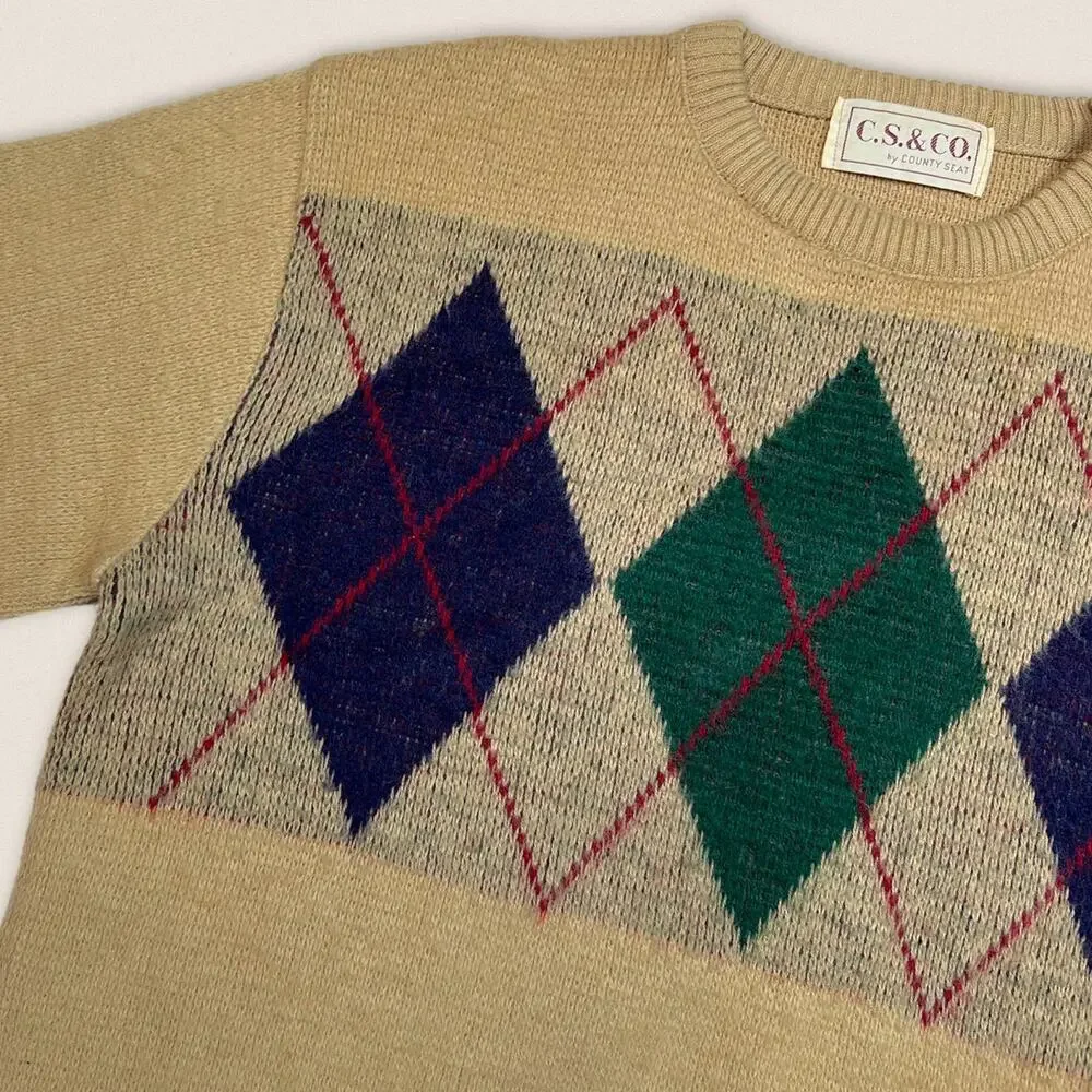 Vintage Diamond grandpa Sweater Acrylic Size Medium County Seat